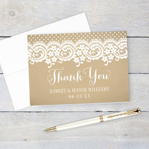 Rustic Kraft and Lace Wedding Monogram Dankeskarte