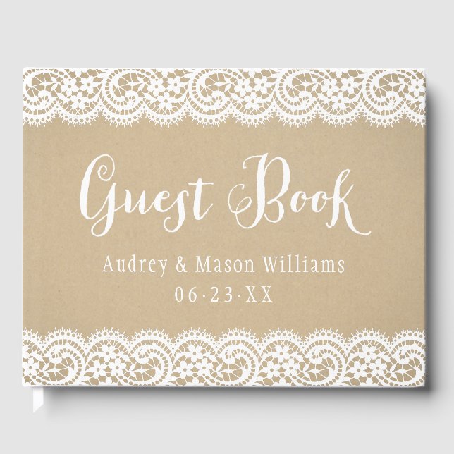Rustic Kraft and Lace Wedding Monogram Gästebuch (Vorderseite)