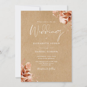 Rustic Kraft Autumn Fall Floral QR Code Wedding Einladung