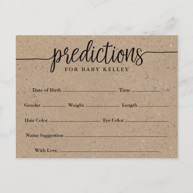 Rustic Kraft Baby Predictions Card Postkarte (Vorderseite)