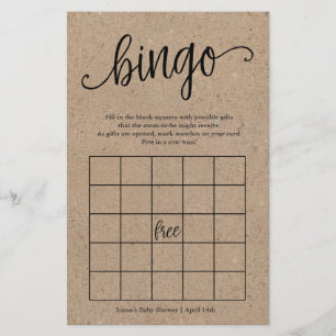Rustic Kraft Baby Showbingo, Paper Game Card Flyer