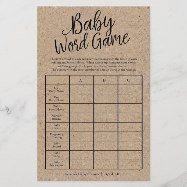 Rustic Kraft Baby Word Spiel Shooter Paper Game Ca Flyer (Vorne)