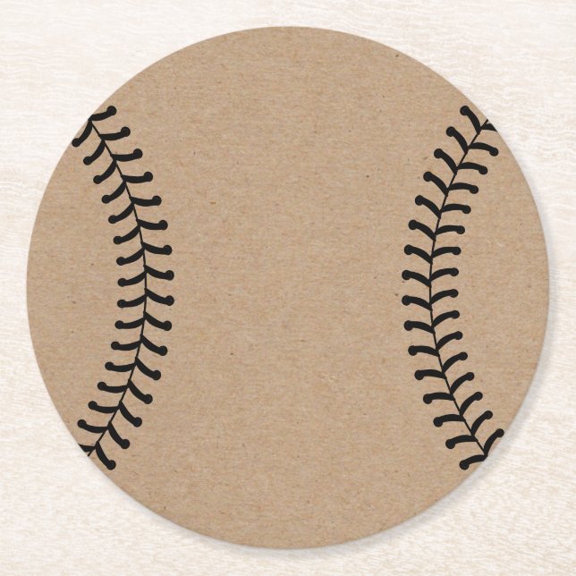 Rustic Kraft Baseball Sports Theme Runder Pappuntersetzer (Vorderseite)