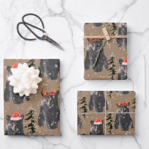 Rustic Kraft Black Bären Weihnachtsjungen Geschenkpapier Set
