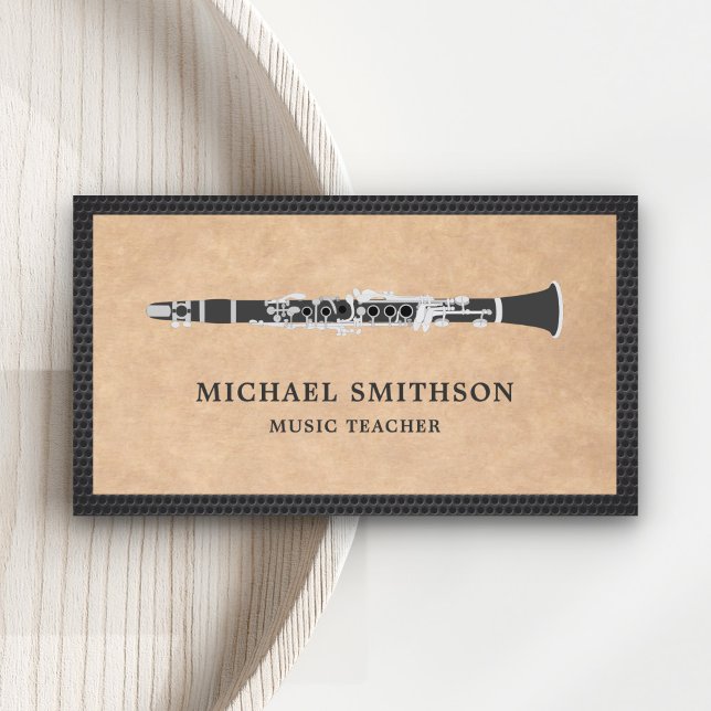 Rustic Kraft Black Clarinet Music Teacher Visitenkarte (Von Creator hochgeladen)