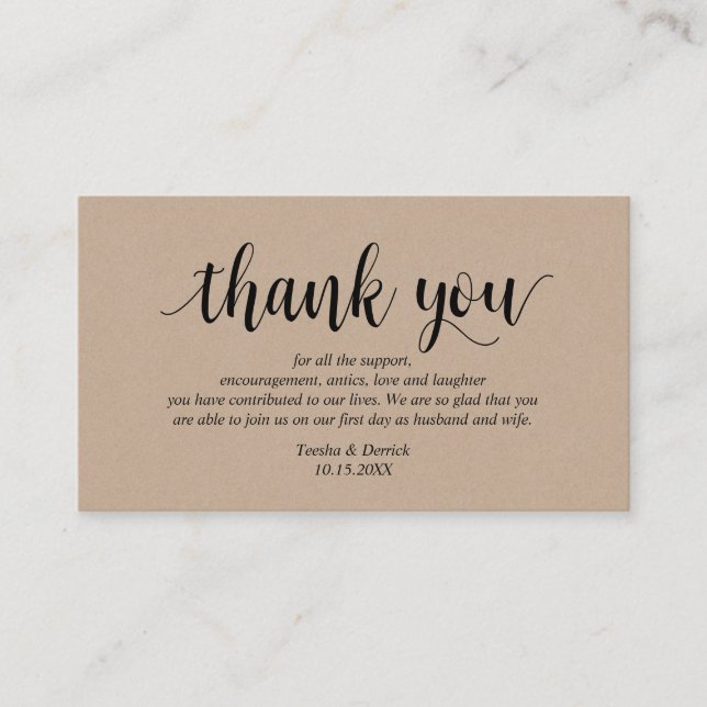 Rustic Kraft, Black Script, Wedding Danke Begleitkarte (Vorderseite)
