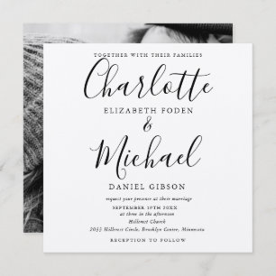 Rustic Kraft Black Script Wedding Foto Einladung