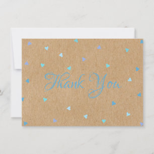 Rustic Kraft Blue Hearts Script Vielen Dank Dankeskarte