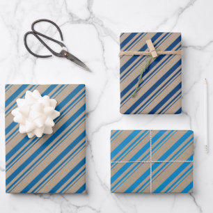Rustic Kraft Blue Navy Capri Blue Candy Stripes Geschenkpapier Set