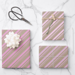 Rustic Kraft Blue Pink Blush Rose Candy Stripes Geschenkpapier Set