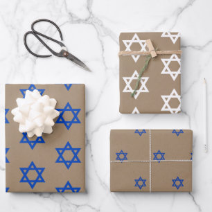 Rustic Kraft Blue & White Star von David Wrapping  Geschenkpapier Set