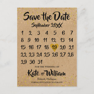 Rustic Kraft Boho Calendar Save the Date Foto Ankündigungspostkarte