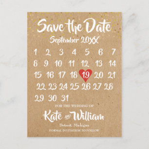 Rustic Kraft Boho Kalender Foto Ankündigungspostkarte