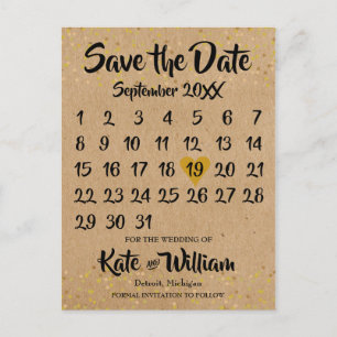 Rustic Kraft Boho Kalender Foto Ankündigungspostkarte