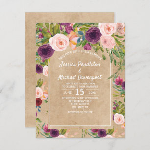 Rustic Kraft Boho Plum Blush Bloral Wedite Einladu Einladung