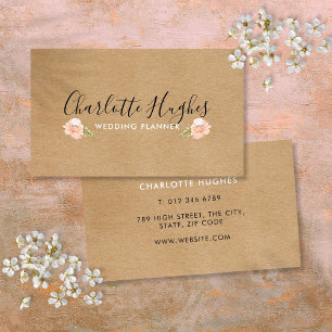 Rustic Kraft Boho Signature Rose Floral Motif Visitenkarte