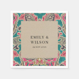 RUSTIC KRAFT BOHO TRIBAL IKAT PINK AQUAMARIN WEDD SERVIETTE