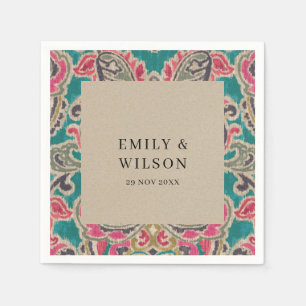 RUSTIC KRAFT BOHO TRIBAL IKAT PINK AQUAMARIN WEDD  SERVIETTE