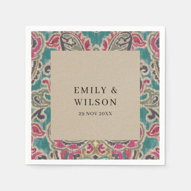 RUSTIC KRAFT BOHO TRIBAL IKAT PINK AQUAMARIN WEDD  SERVIETTE (Vorderseite)