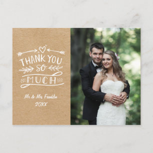 Rustic Kraft Boho Wedding Foto Danke Postcard Postkarte