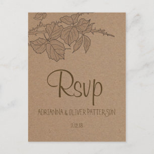 Rustic Kraft Brown Paper Blätter Wedding RSVP Einladungspostkarte
