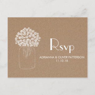 Rustic Kraft Brown Paper Blume Hochzeit RSVP Einladungspostkarte