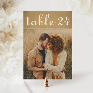 Rustic Kraft Brown Wedding Foto Tischnummer