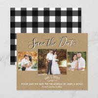 Rustic Kraft Buffalo Kariertes Foto Save the Date