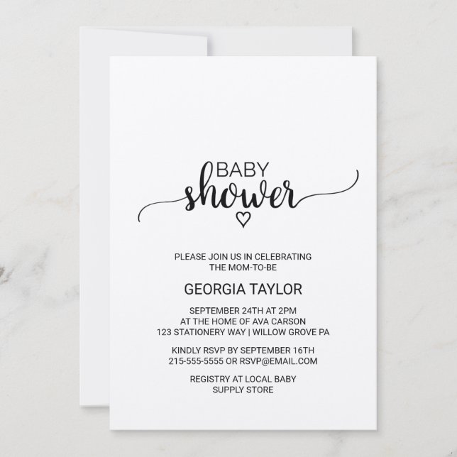 Rustic Kraft Calligraphy Baby Dusche Einladung (Vorderseite)