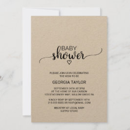 Rustic Kraft Calligraphy Baby Dusche Einladung