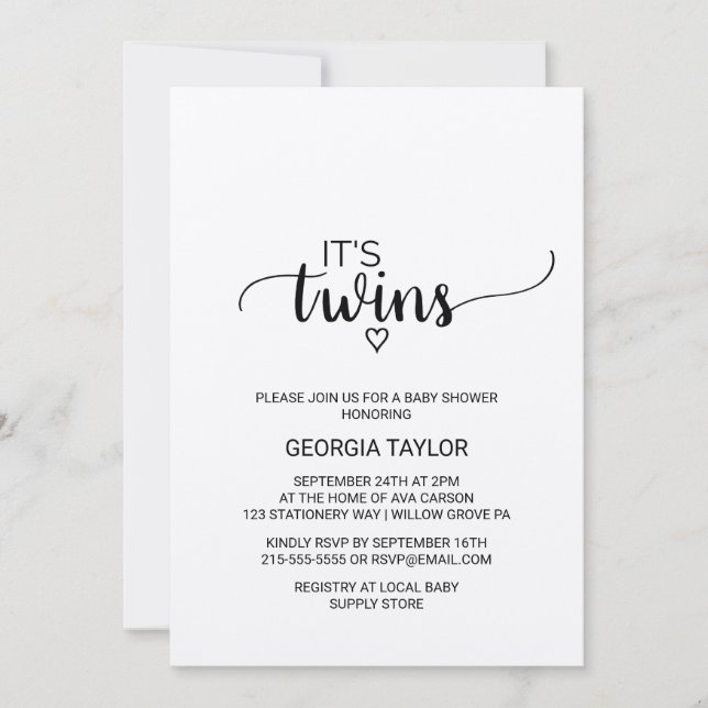 Rustic Kraft Calligraphy Twins Baby Shower Einladung (Vorderseite)