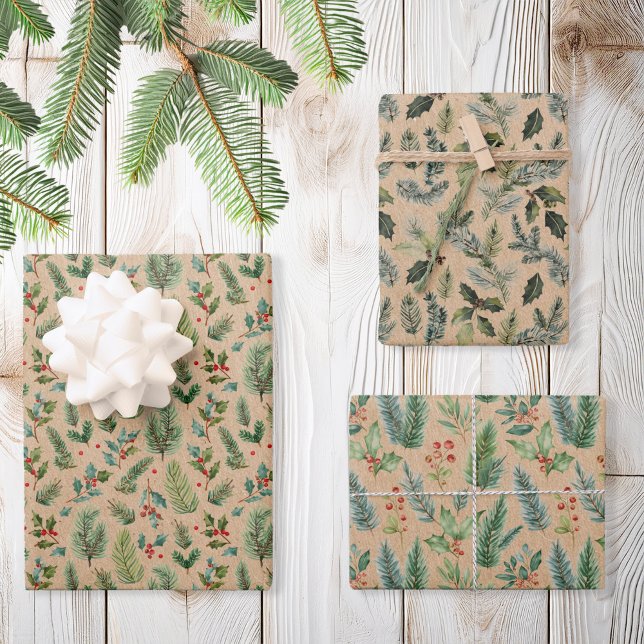 Rustic Kraft Christmas Floral Geschenkpapier Set (Von Creator hochgeladen)