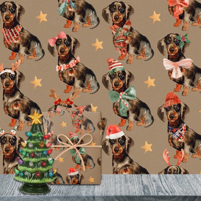 Rustic Kraft Dackeln Weihnachts-Party Geschenkpapier Set (Rustic Kraft Dachshunds Christmas Party Holiday Gift Wrapping Paper Sheets Trio)
