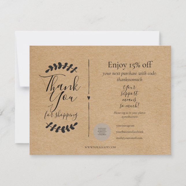 Rustic Kraft danke Ihnen für den Rabatt (Vorderseite)