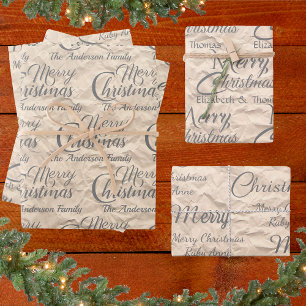 Rustic Kraft Elegant Gray Script Frohe Weihnachten Geschenkpapier Set