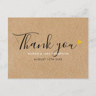 Rustic Kraft Elegant Script Gold Herz Vielen Dank Postkarte