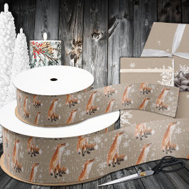 Rustic Kraft Elegant Snowy Red Fox Ripsband