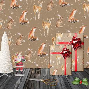Rustic Kraft Elegant Snowy Winter Animals Geschenkpapier