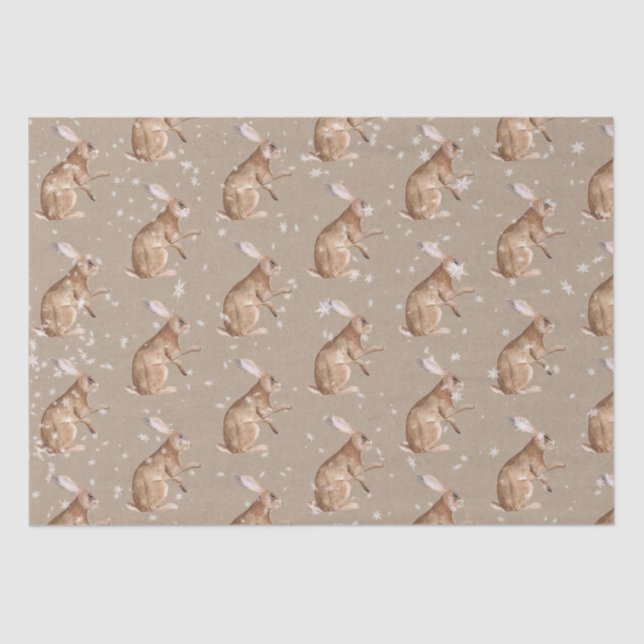 Rustic Kraft Elegant Snowy Winter Animals Hare Seidenpapier (Vorderseite)