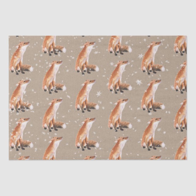 Rustic Kraft Elegant Snowy Winter Animals Red Fox Seidenpapier (Vorderseite)