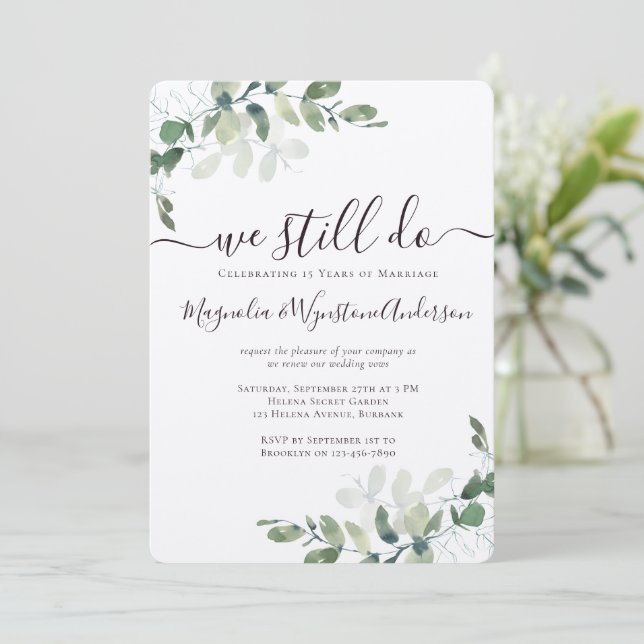 Rustic Kraft Eucalyptus Vow Renewal Einladung (Stehend Vorderseite)