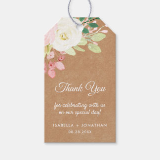 Rustic Kraft Floral Brown Cream Danke Hochzeit Geschenkanhänger