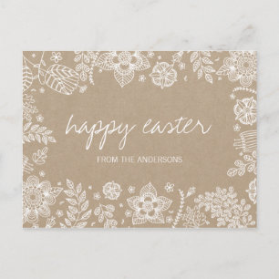 Rustic Kraft Floral Happy Oaster Postcard Feiertagspostkarte