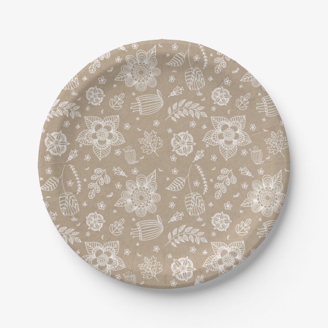 Rustic Kraft Floral Oaster Paper Plate Pappteller (Vorderseite)