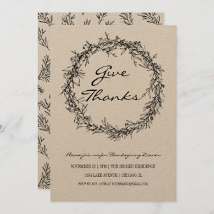 Rustic Kraft gibt Erntedank Dinner Card Einladung