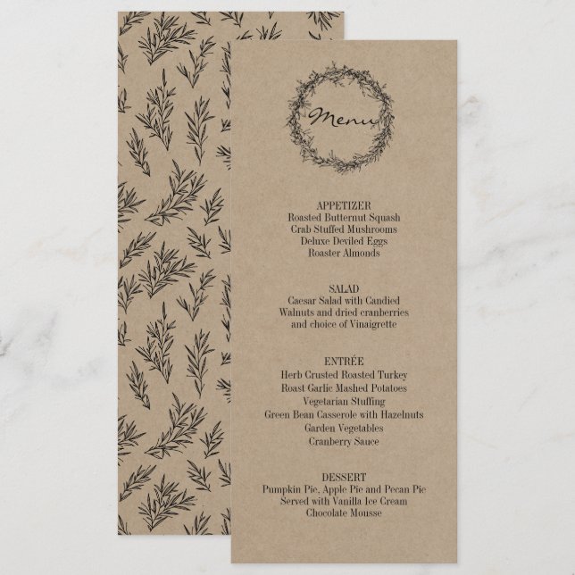 Rustic Kraft Give Danke Erntedank Dinner Menu Einladung (Vorne/Hinten)