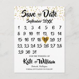 Rustic Kraft Gold Heart Calendar Save the Date Ankündigungspostkarte