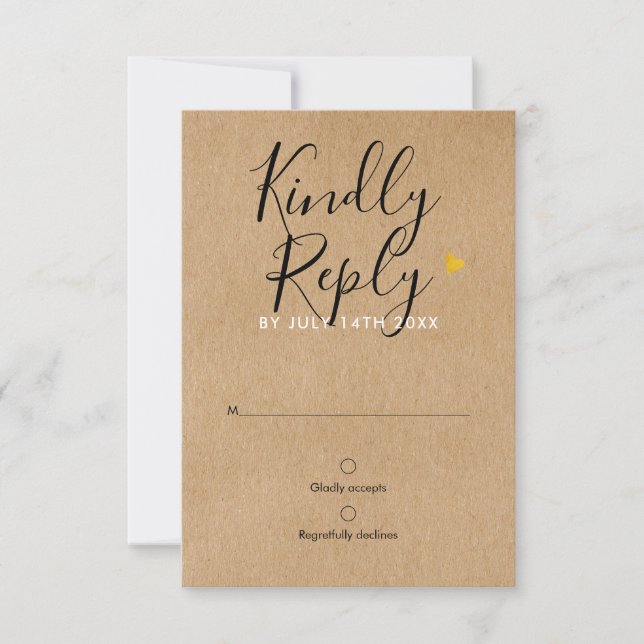 Rustic Kraft Gold Heart Chic Script Wedding RSVP (Vorderseite)