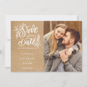 Rustic Kraft Hand Elegantes Script Boho Foto Save The Date