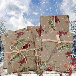 Rustic Kraft Holiday Highbush Cranberries Geschenkpapier Set